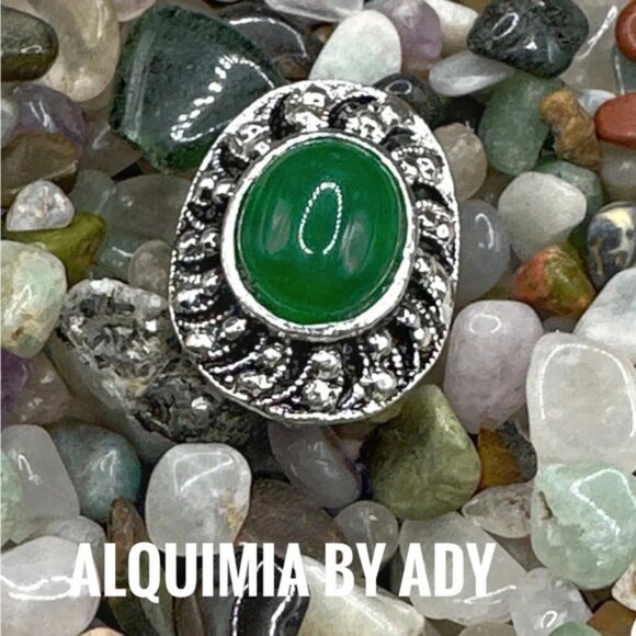 Alquimia Jewelry - Bohemian chunky untreated emerals silver ring cuff adjustable